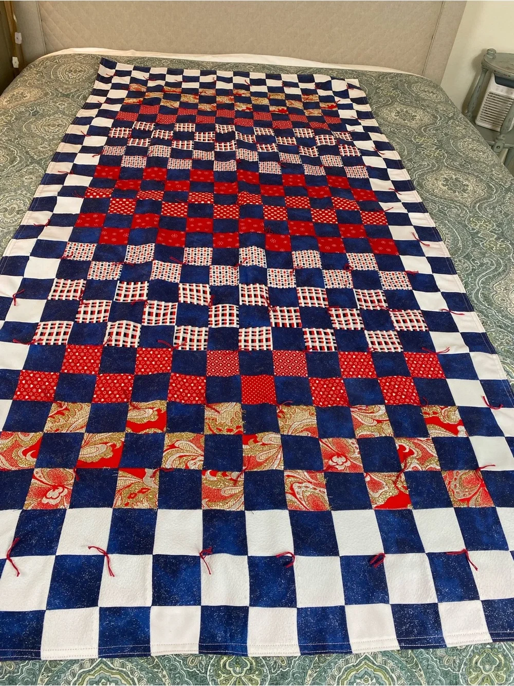 Handmade Quilt patriotic throw or table runner Red White Blue July 4th